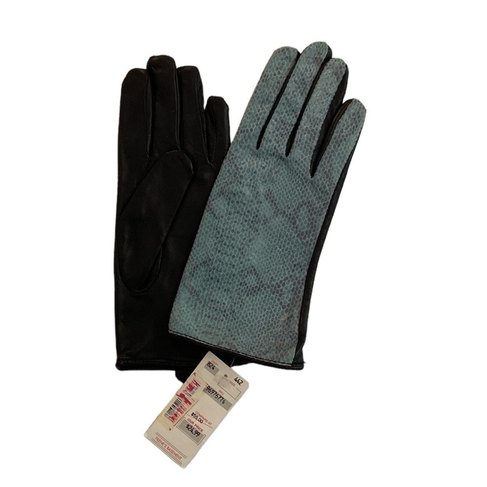 Leather Gloves Teal Blue Snake Animal Print Size M